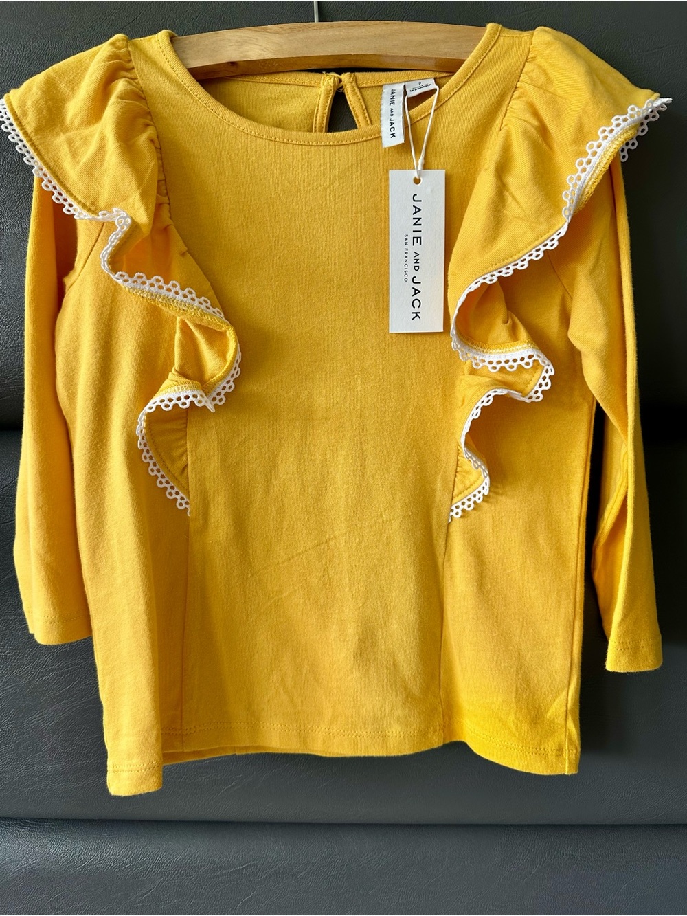 Janie and Jack Girls Yellow Ruffle Lace Trim Top NWT Size 7